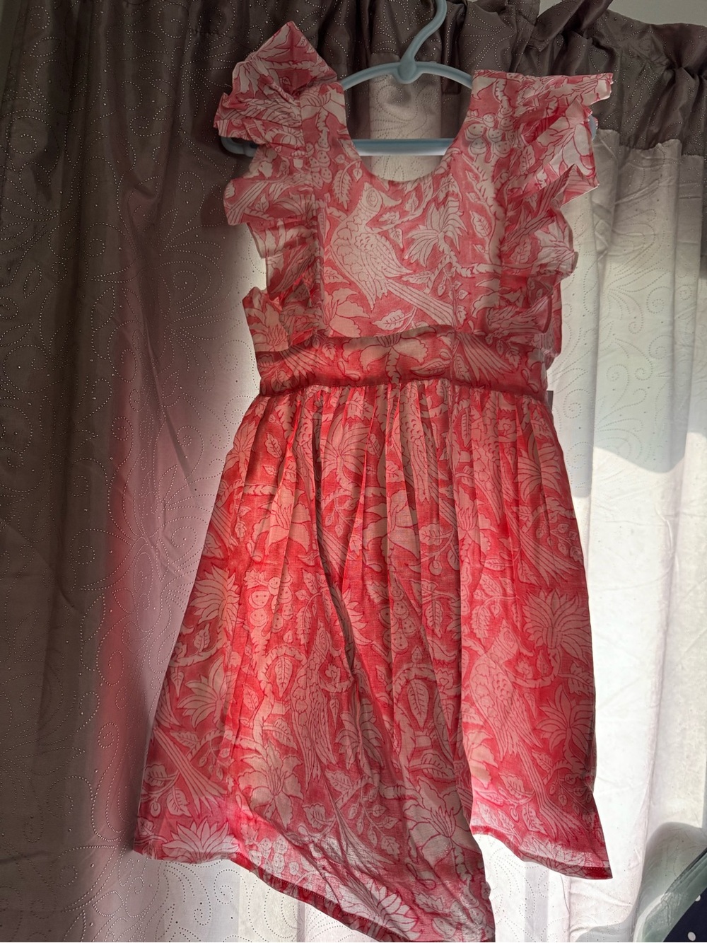 Girls' Coral-Patterned Ruffle Dress